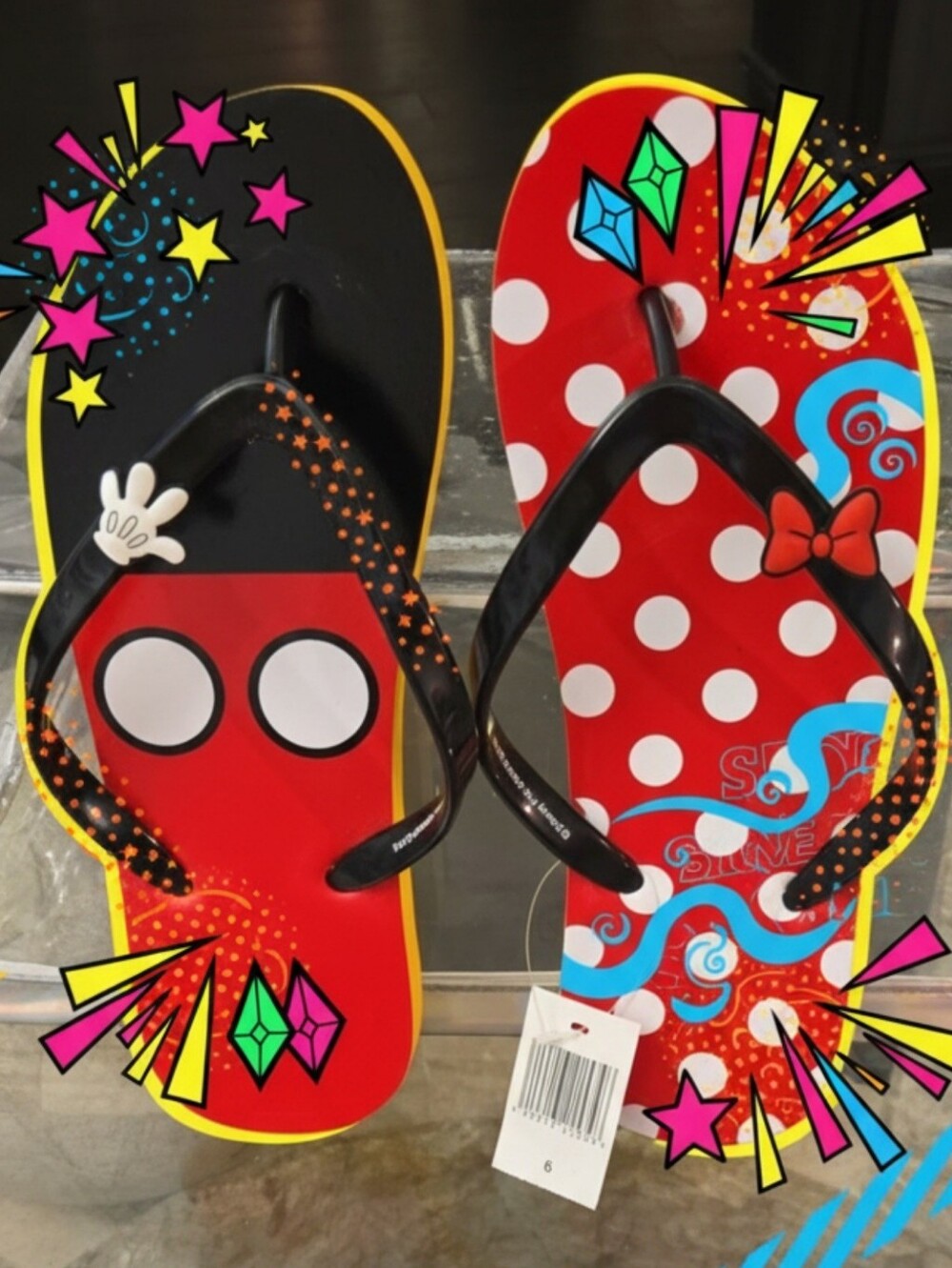 ❤️🖤BNWT Authentic Disney Parks Mickey & Minnie Flip Flops Size 6 🖤❤️